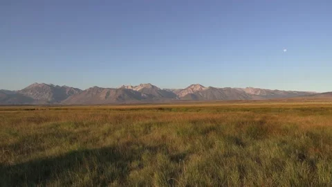 Sierra Mountain with Moon in upper right Bishop, CA Stock Footage 136907761