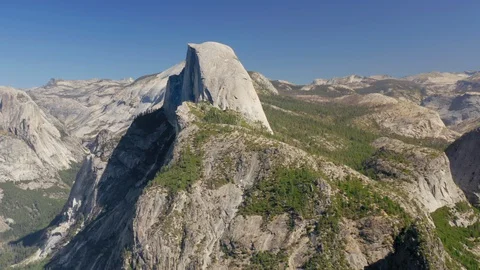 Sierra Nevada panoramic view with Half Dome cliff in the center. Yosemite 스톡 동영상 129544248