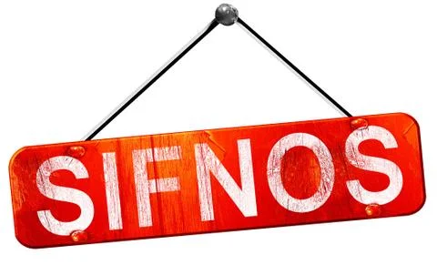 Sifnos, 3D rendering, a red hanging sign Illustrazione stock