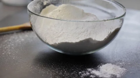 Sifting flour and adding water Stock Footage 121120442