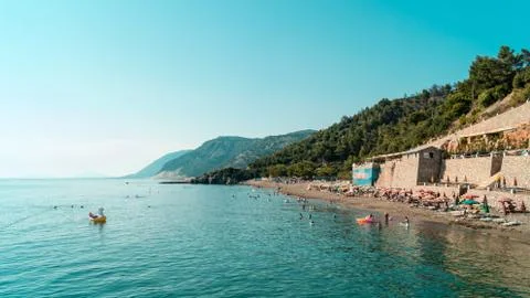 Sigal Resort Beach in Rana e Hedhur beach in northern Adriatic Albanian sea. Stock Photos