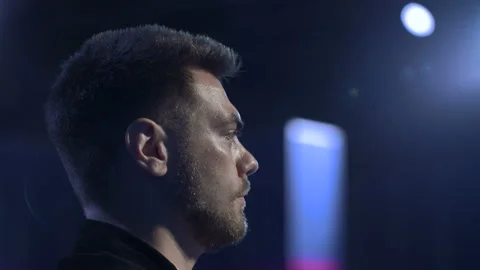 Sight to information invention. Beautiful sci fi dark background. Head of young Video stock 199475700