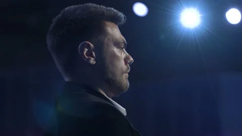 Sight to information invention. Beautiful sci fi dark background. Head of confid Video stock 199475720