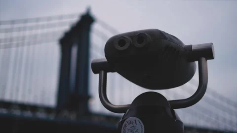Sight-Seeing Binoculars &amp; The Manhattan Bridge (Pulled Focus) Stock Footage 301648687