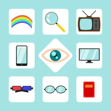 Sight Sense, Eye Vision Human Sense Nervous System Feeling Icon Collection .. Stock Illustration