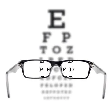 Sight test seen through eye glasses Stock Photos