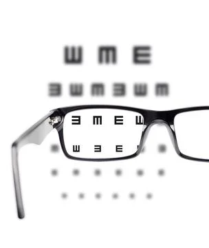 Sight test seen through eye glasses Stock Photos