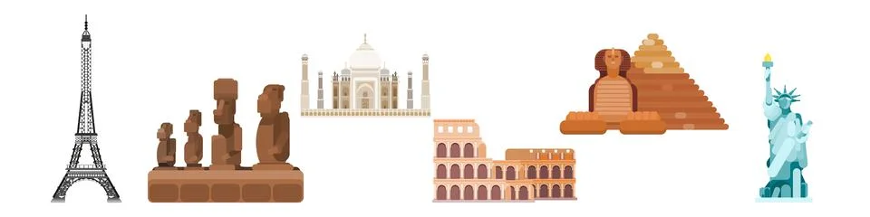 Sights of different countries of the world. flat Stock Illustration