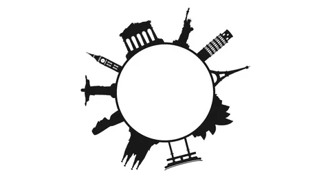 Sights of the world on a circle. Alpha Channel Stock Footage 69122424