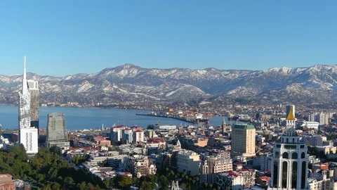 Sightseeing Batumi with drone in winter, Adjara, Georgia Stock Footage 161963782