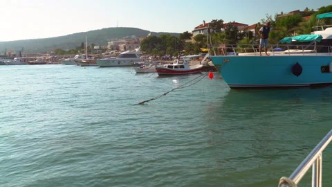 Sightseeing boat moored in the harbor Stockbeeldmateriaal 248906858