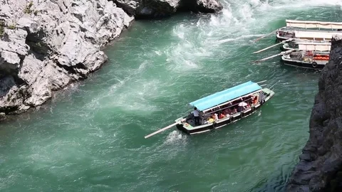 Sightseeing boat in Yosino river Stock Footage 74686676