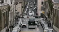 Sightseeing bus, motorbikes and cars driving in narrow street, transportation HD Footage