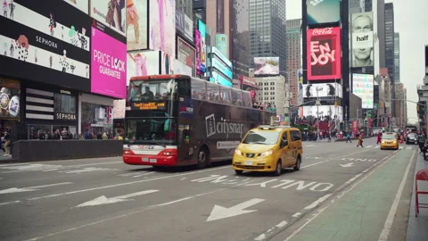 A Sightseeing Bus Passes Through Times Square In New York City Stock Footage 233816213