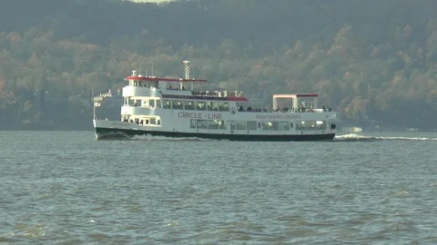 Sightseeing Cruise Ship Hudson River New York Stock Footage 122044765