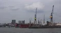 Sightseeing dockyards on boat trip round the Hamburg harbour HD Footage