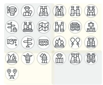 Sightseeing Essential Vector Set including 25 Pixel Optimized Regular Line .. Illustrazione stock