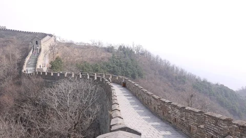 Sightseeing People walk on Great Wall of China Stock Footage 99585647