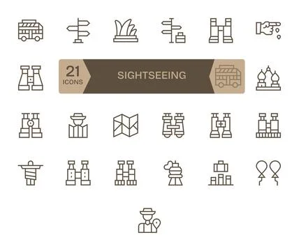 Sightseeing Professional Vector Set with 25 Regular Line Display Perfect 12.. Stock Illustration