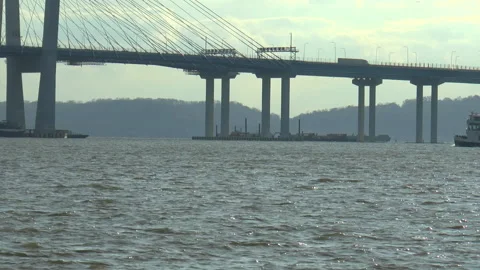 Sightseeing Ship Tappan Zee Bridge  Hudson River New York Stock Footage 152902033