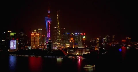 Sightseeing Skyline Views of The Bund at Night in Shanghai China in 4K Video stock 80388416
