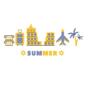 Sightseeing Summer Symbols Set By Five In Line Stock Illustration