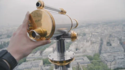 Sightseeing telescope on Eiffel Tower, Paris, France. View of Paris from the Stock Footage 75825661