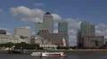 Sightseeing Tour Boat Canary Wharf London Travel Tourists Attraction Sunny Day HD Footage