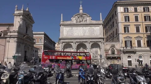 Sightseeing tour bus passes monuments, Rome, Italy Stock Footage 76084327