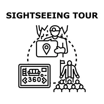 Sightseeing tour guide leading group exploring destination Stock Illustration