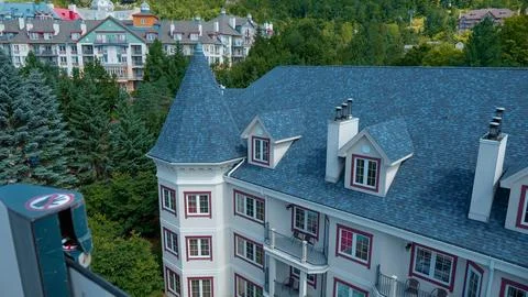 Sightseeing views by cable car at Mont Tremblant ski Resort in summer. Ski re Stock Photos