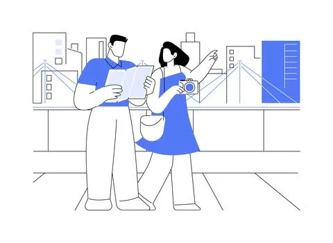 Sightseeing walk isolated cartoon vector illustrations. Ilustración de archivo