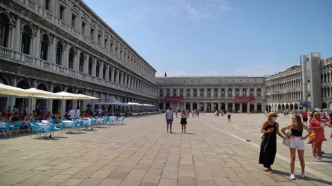 Sightseers In The Famous St. Mark's Square During Summer In Venice, Italy. Stock Footage 203882952