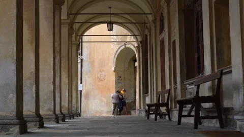 Sightseers visiting sacred mountain of varallo, italy Stock Footage 280705248