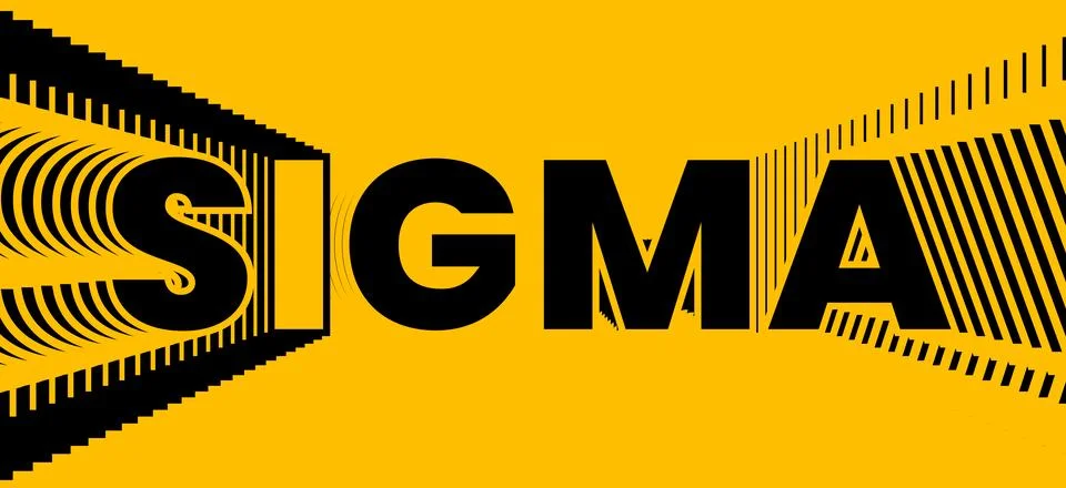 Sigma bold black typography logo on yellow background with geometric tunnel Stock Illustration