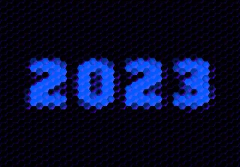 Sign of the 2023 year with hex pixel grid. New Years number or digits for Stock Illustration