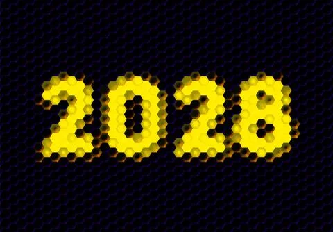 Sign of the 2028 year with hex pixel grid. New Years number or digits for Stock Illustration