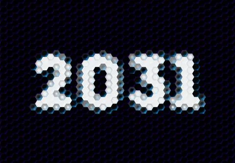 Sign of the 2031 year with hex pixel grid. New Years number or digits for Stock Illustration