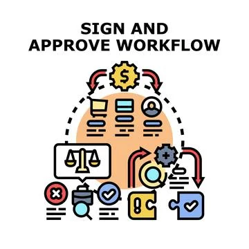Sign and approve document workflow process vector art 스톡 일러스트