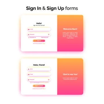 Sign In and Sign up forms, web design, registration and login interface with Ilustración de archivo