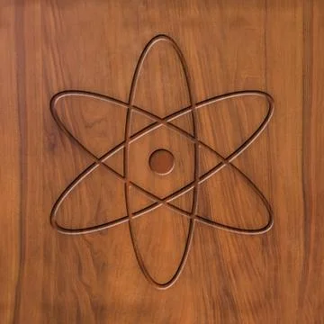Sign atom on wood Stock-Illustration