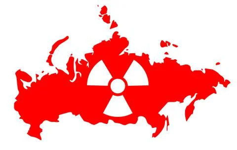 Sign of atomic weapons on the background of the map of Russia. Stock Illustration