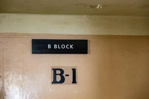 Sign of block b1 of the maximum security federal prison of Alcatraz. Stock Photos