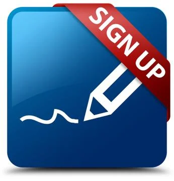Sign up blue square button red ribbon in corner Stock Illustration