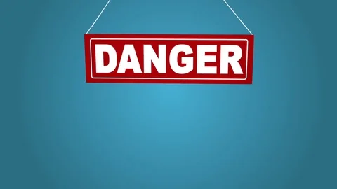 Sign board drop from top: danger. Business animation. White sign on red. Board Stock Footage 83920244