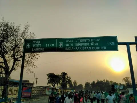 A sign board at wagah-atari border in Amritsar showing distrance of other places Stock Photos