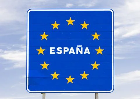 Sign at the border of Spain Foto stock
