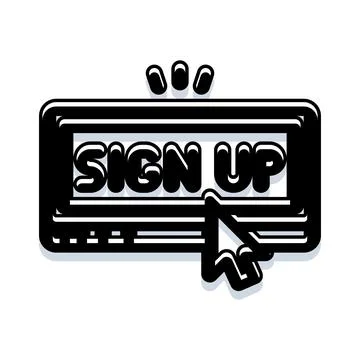 Sign up button with cursor clicking online registration 스톡 일러스트