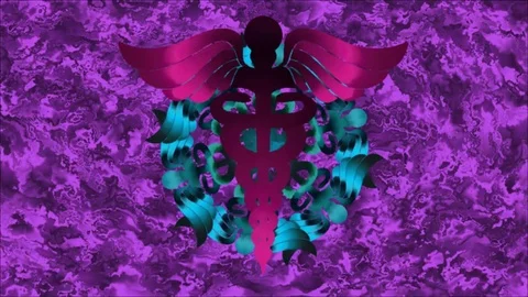 Sign Caduseus with rotating pattern from this sign on an abstract background 스톡 동영상 82397761