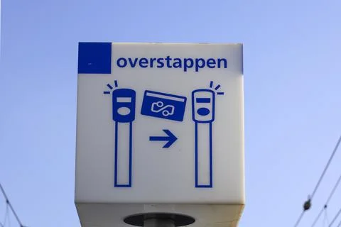 Sign to check out and in at switching point of train provider in Zwolle Stock Photos